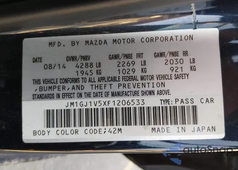 2015 Mazda Mazda6 I Touring z USA, uszkodzony, nr VIN JM1GJ1V5XF1206533